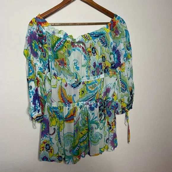 NWT Sheer Maeve Anthropologie Frankie Off-The-Shoulder Blouse Colorful SZ Small